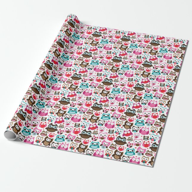 colourful owl pattern wrapping paper (Unrolled)
