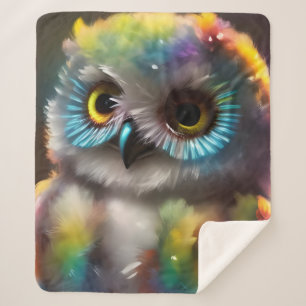 Colourful Owl Sherpa Blanket