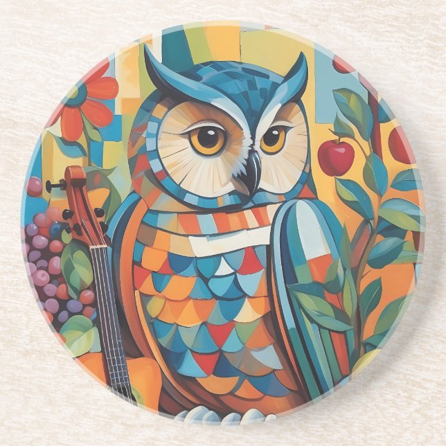 Colourful Owl Still life Portrait Coaster (Front)