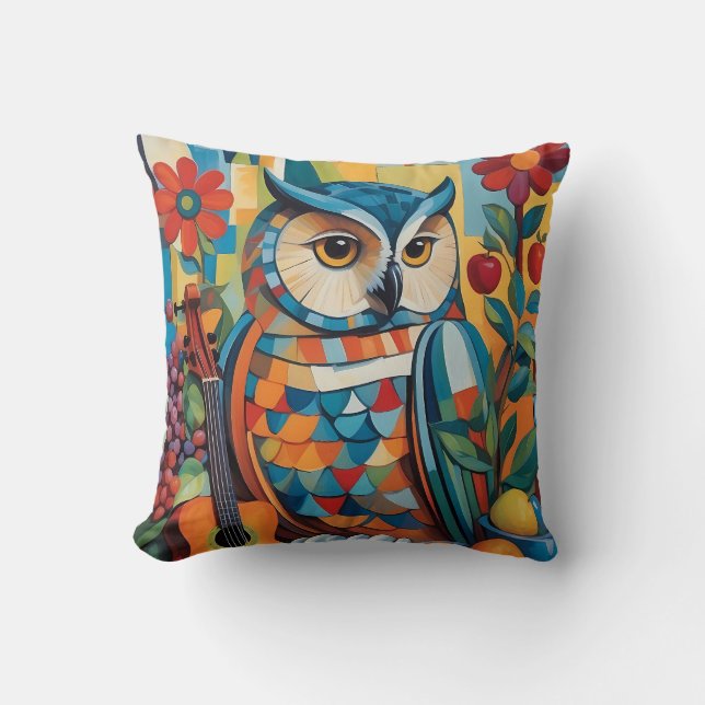 Colourful Owl Still life Portrait Cushion (Front)