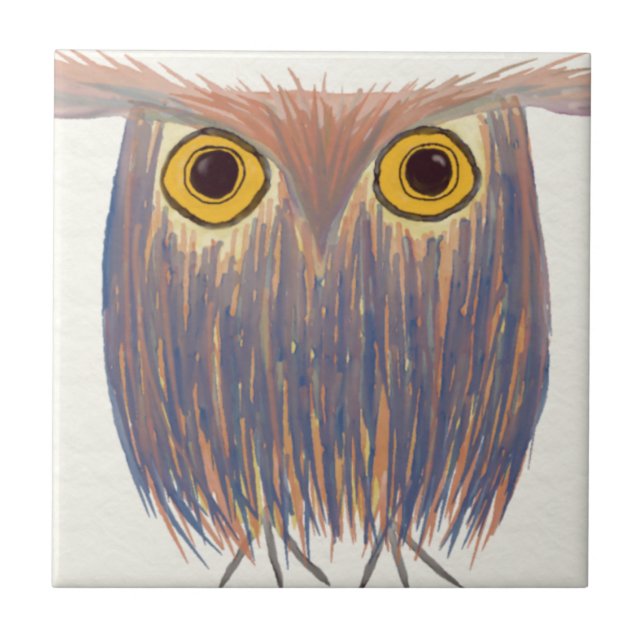Colourful Owl Watercolor Painting Ceramic Tile (Front)