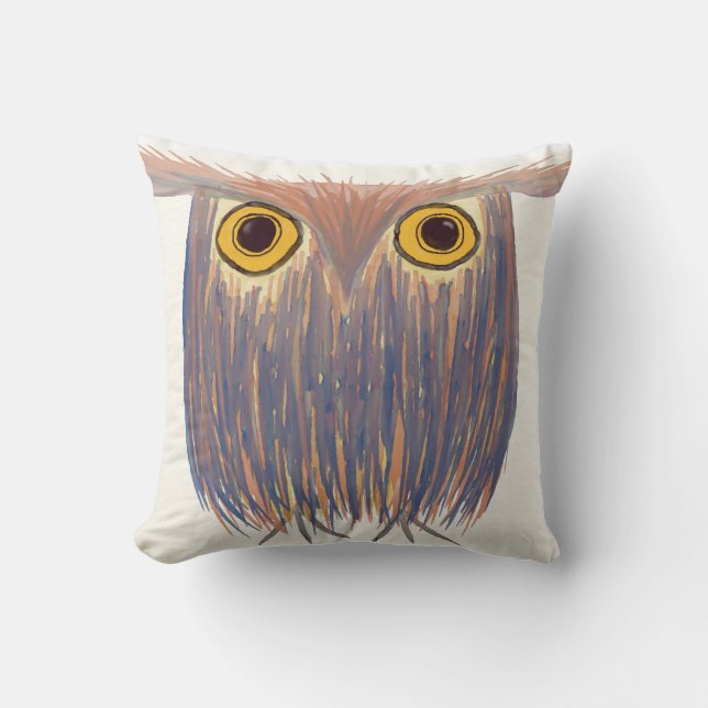 Colourful Owl Watercolor Painting Cushion (Front)