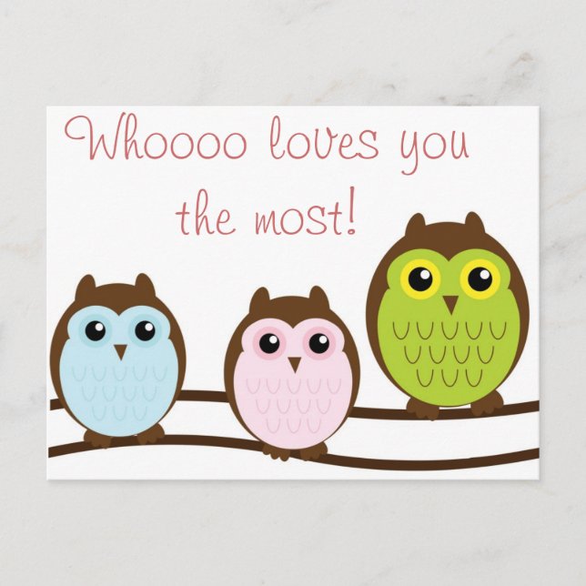 Colourful Owl Who Loves You Most Note Cards (Front)