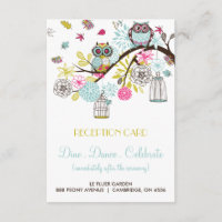 Colourful Owls and Falling Leaves Reception Card