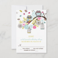 Colourful Owls and Falling Leaves RSVP Card