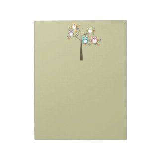 Colourful Owls in Pretty Tree Notepad