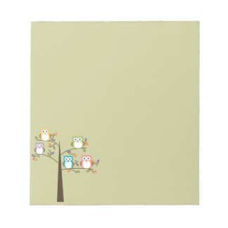 Colourful Owls in Pretty Tree Notepad