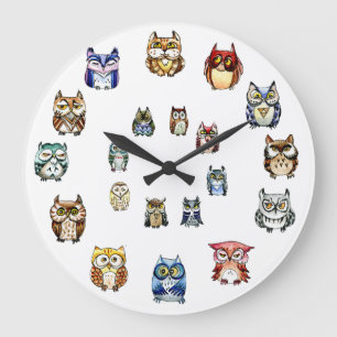 Colourful Owls Large Clock