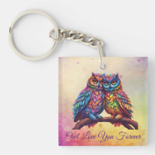 Colourful Owls-Love Birds- Valentines Day Gift- Key Ring