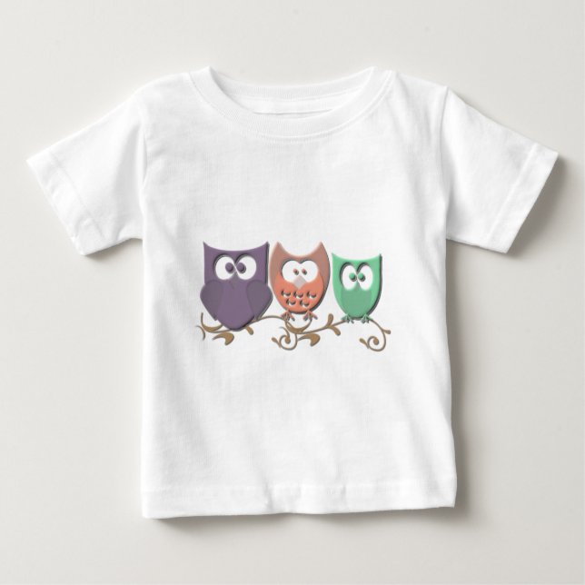 Colourful Owls on a Vine Picture Baby T-Shirt (Front)