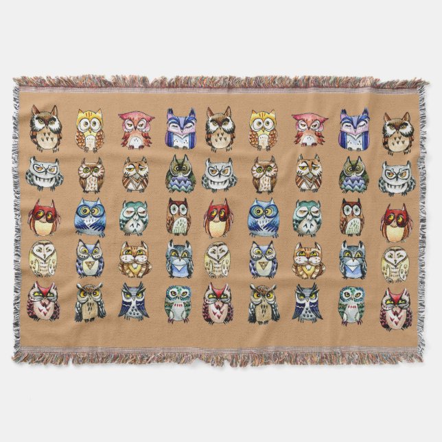 Colourful Owls pattern Throw Blanket (Front)