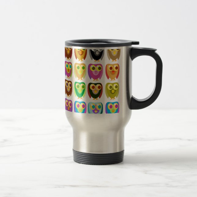 Colourful Owls Pattern Travel Mug (Right)