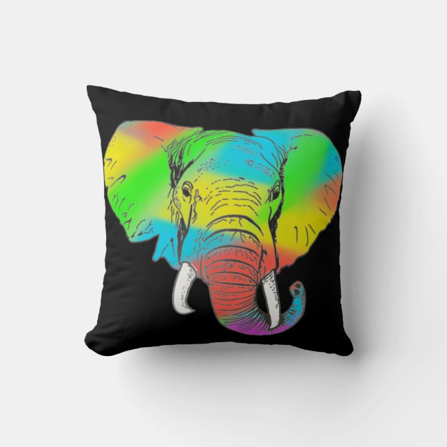 Colourful Pachyderm Reversible Throw Pillow (Front)
