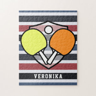 Colourful Paddle Table Tennis Rackets & Kids Name Jigsaw Puzzle