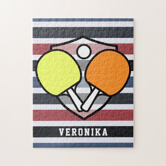 Colourful Paddle Table Tennis Rackets & Kids Name Jigsaw Puzzle (Vertical)