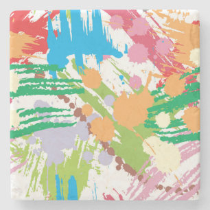 Colourful Paint Blotches and Splats Stone Coaster