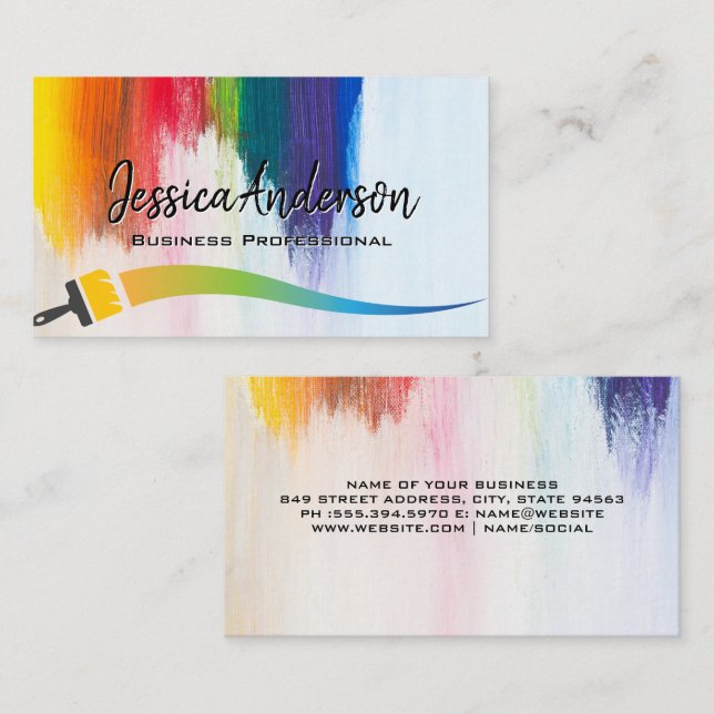 Colourful Paint Brush Strokes | Artistic Business Card (Front/Back)