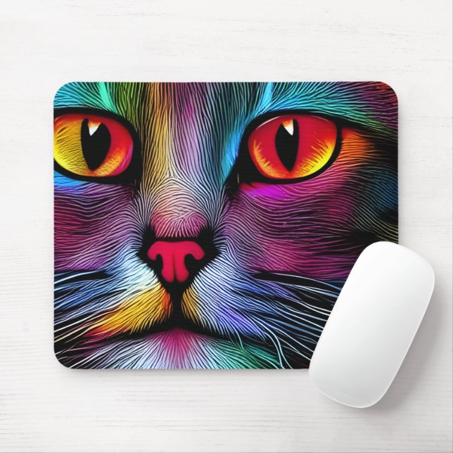 Colourful Paint Cat Abstract Mouse Pad (With Mouse)