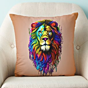 Colourful Paint Drip Lion Cushion