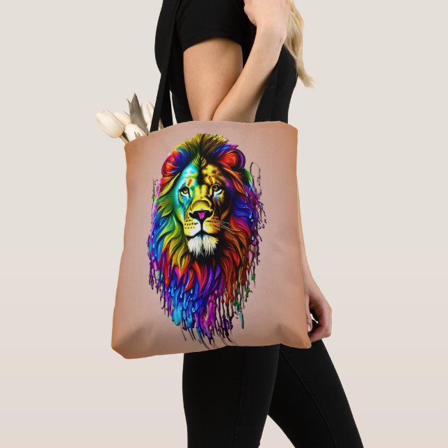 Colourful Paint Drip Lion     Tote Bag (Close Up)