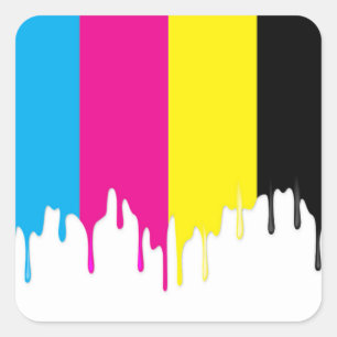 Colourful paint drip on white square sticker