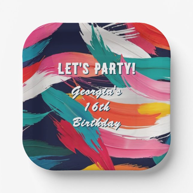 Colourful Paint Effect Cool Custom Birthday Party Paper Plate (Front)