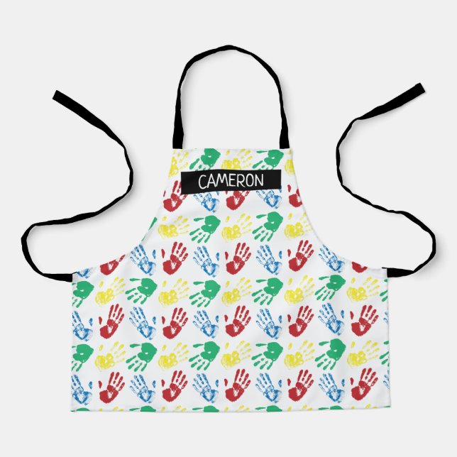 Colourful Paint Handprint All-Over Print Apron (Front)