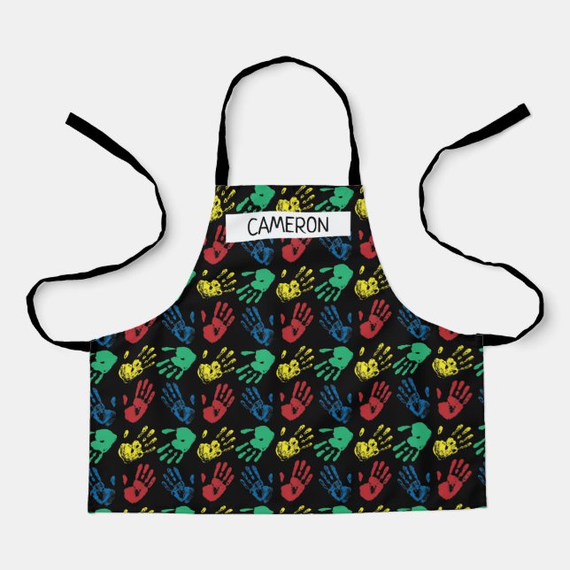 Colourful Paint Handprint All-Over Print Apron (Front)