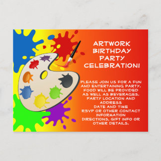 Colourful Paint Palette Art Painting Birthday Part Invitation Postcard
