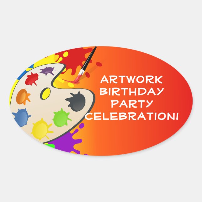 Colourful Paint Palette Art Painting Birthday Part Oval Sticker (Front)
