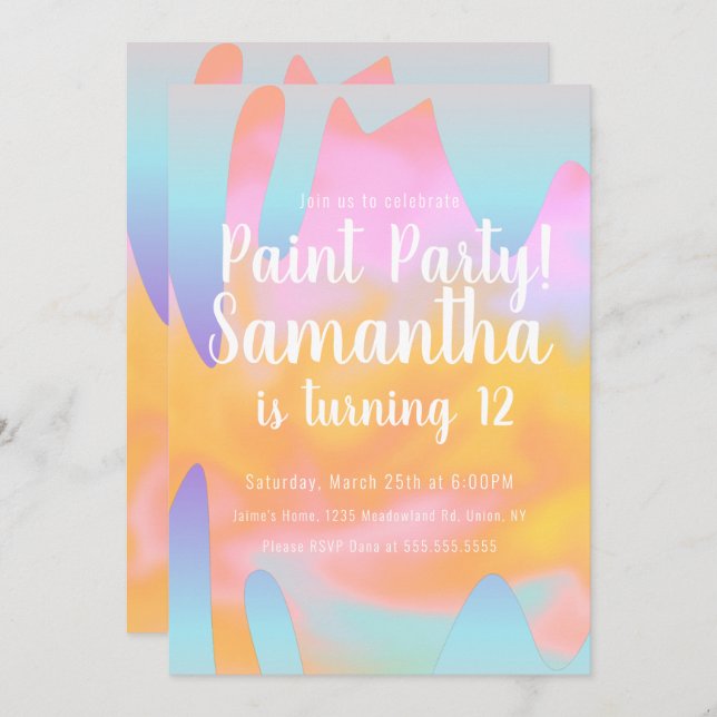 Colourful Paint Party Dripping Rainbow Birthday Invitation (Front/Back)