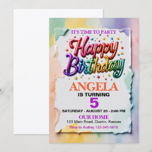 Colourful Paint Smear (Not 3D Flat) Happy Birthday Invitation