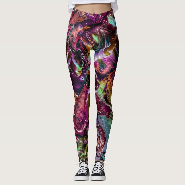 Colourful Paint Splash Abstract Rainbow Leggings (Front)