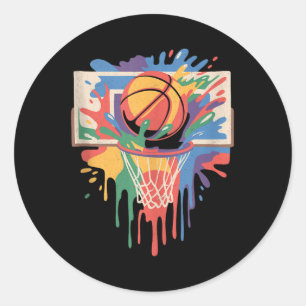 Colourful Paint Splash Basketball Artistic Slam Du Classic Round Sticker