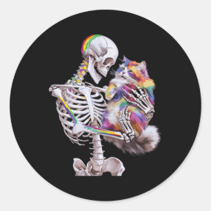 Colourful Paint Splash Cat And Skeleton Art Graphi Classic Round Sticker