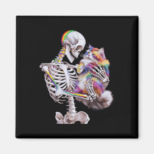 Colourful Paint Splash Cat And Skeleton Art Graphi Magnet