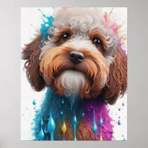 colourful paint splash cockapoo poster