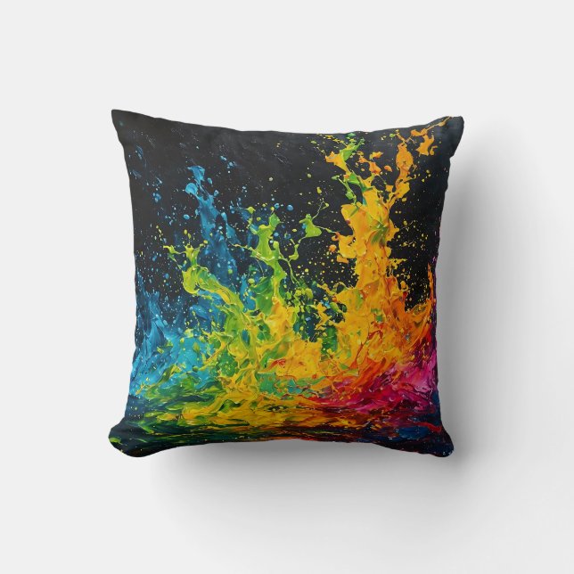 Colourful Paint Splash Cushion (Front)