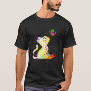 Colourful Paint Splash Cute Cat Butterfly T-Shirt