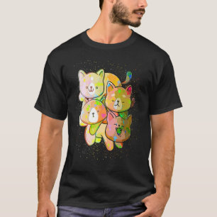 Colourful Paint Splash Cute Cat Stacked Cat T-Shirt