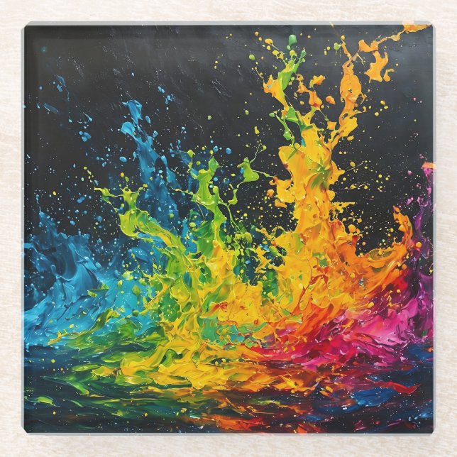 Colourful Paint Splash Glass Coaster (Front)