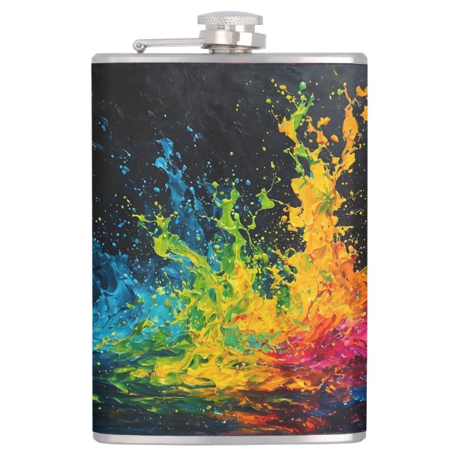 Colourful Paint Splash Hip Flask (Front)