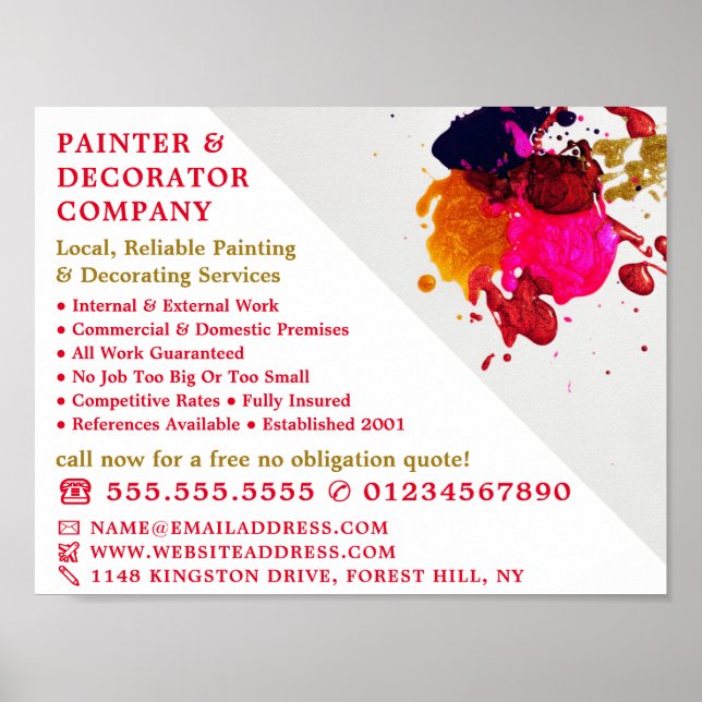 Colourful Paint Splash, Painter & Decorator Poster (Front)