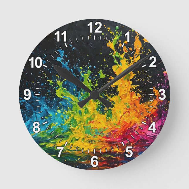 Colourful Paint Splash Round Clock (Front)