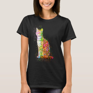 Colourful Paint Splash Sitting Bengal Cat T-Shirt