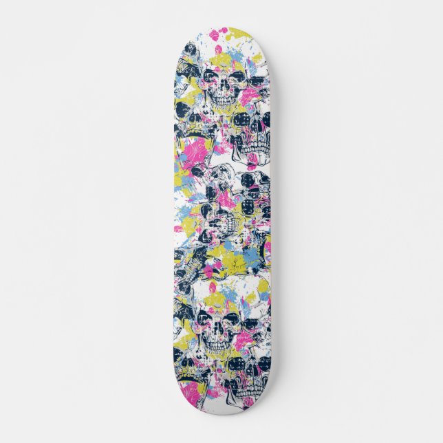 Colourful Paint Splash Skull Design | Skateboard (Front)