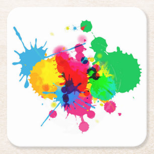 Colourful Paint Splash Square Paper Coaster