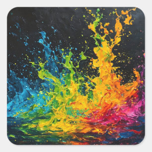 Colourful Paint Splash Square Sticker