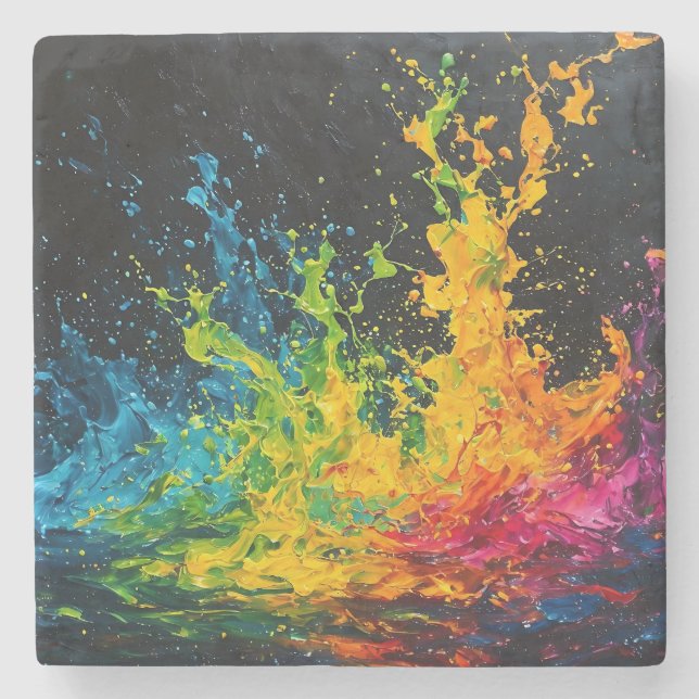 Colourful Paint Splash Stone Coaster (Front)