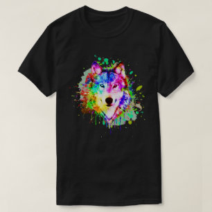 Colourful Paint Splash Wolf Art T-Shirt